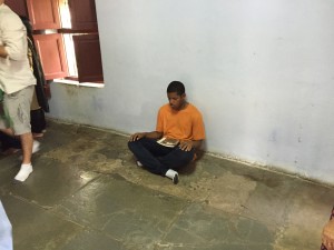 Kyre meditating at Gandhi's home